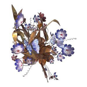 Frank Lee Flower Butterfly Sculpture Enamel Brass Copper MCM Vtg. Signed 1970s